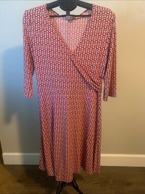 Apt. 9 Red and White Geometric Wrap Dress